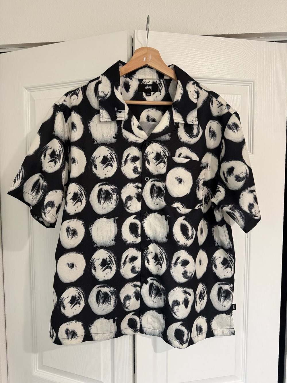 Stüssy Hand Drawn Dot Print Short Sleeve Button Up Shirt Sz L
